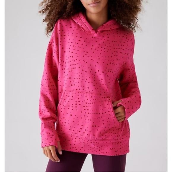 Athleta Girl Retro plush Oversized Hoodie City Lights Pink Polkadots XL/14 - Picture 1 of 8
